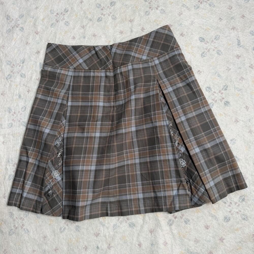 Intuitions Women’s Skirt With Pleats & Embroidery Size 4 Brown & Blue Plaid